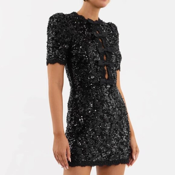 BEST Rebecca Vallance Diana Bow Mini Dress Sequin Black Cocktail Party AU8/US4 - Picture 7 of 9